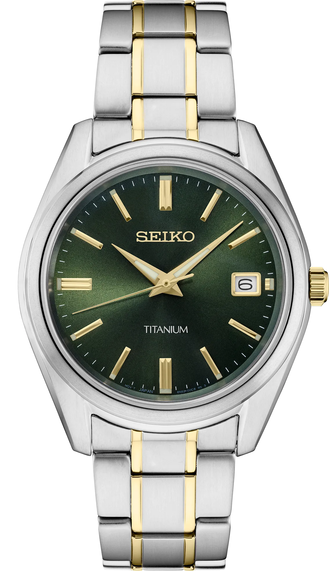 SEIKO Men's Titanium Two-Tone Green Dial Watch SUR377
