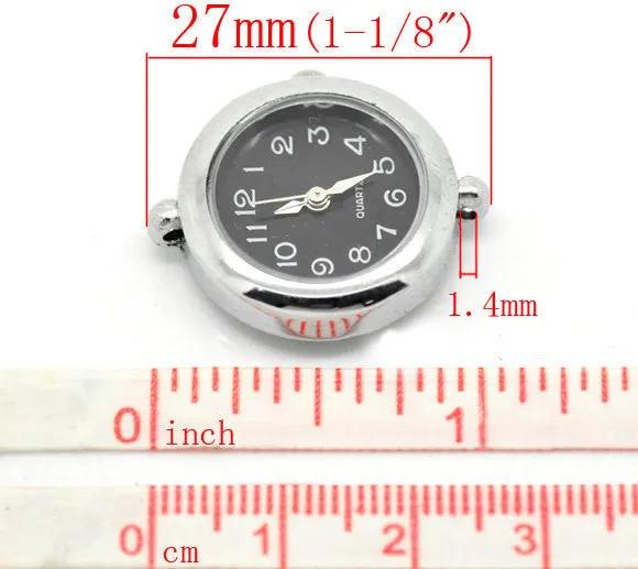 SILVER and BLACK Round WATCH Face Blank, battery included, circle watch for bracelet 24mm dia, fin0654