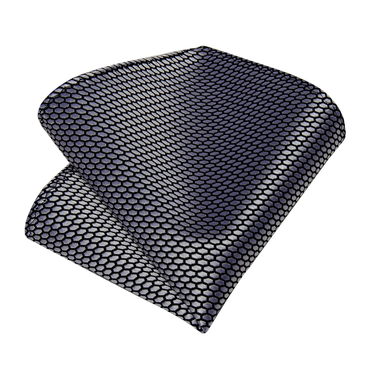 Silver Gray Plaid Tie Ring Pocket Square Cufflinks Set