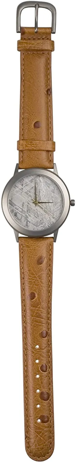 Starborn Creations Genuine Gibeon Meteorite Large 30 mm Face Watch with Brown Leather Band