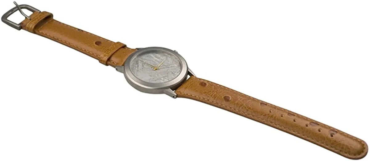 Starborn Creations Genuine Gibeon Meteorite Large 30 mm Face Watch with Brown Leather Band