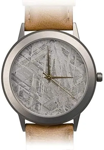 Starborn Creations Genuine Gibeon Meteorite Large 30 mm Face Watch with Brown Leather Band