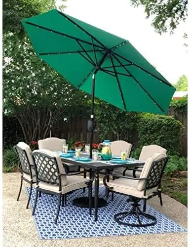 Sun-Ray 9' Round 8Rib Aluminum Bluetooth Solar Lighted Umbrella - Hunter Green