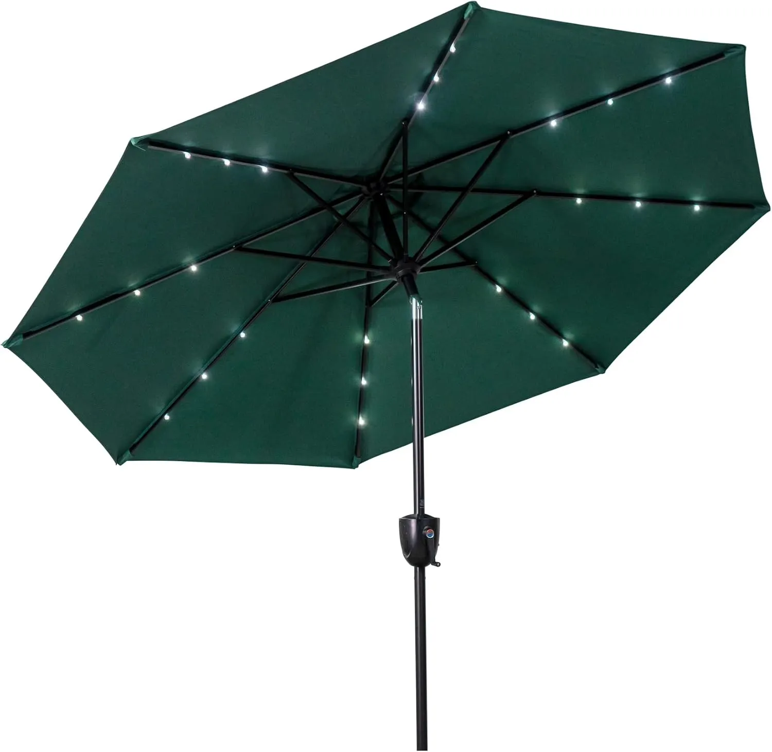 Sun-Ray 9' Round 8Rib Aluminum Bluetooth Solar Lighted Umbrella - Hunter Green