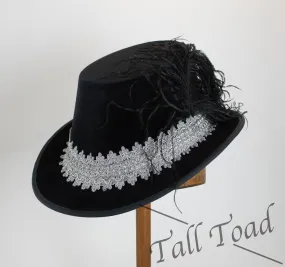 Tall Hat - Black / Bright Silver Smooth Velvet