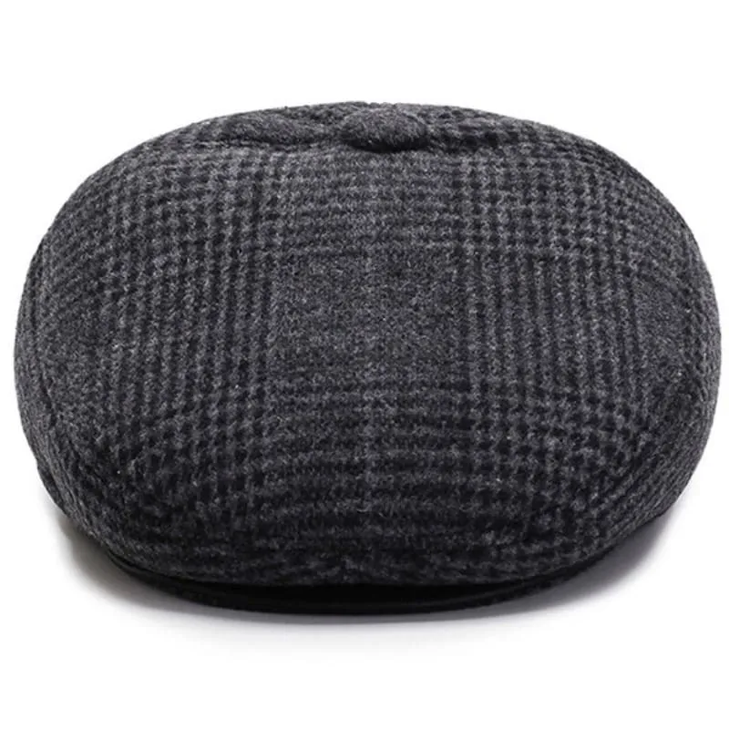 Tartan Earflaps Wool Flat Cap