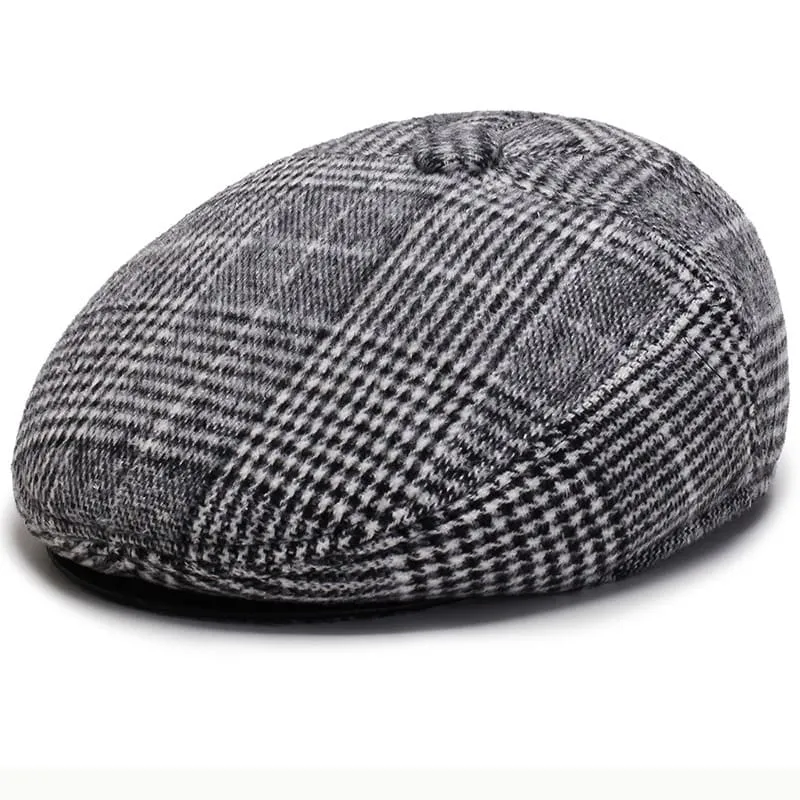 Tartan Earflaps Wool Flat Cap
