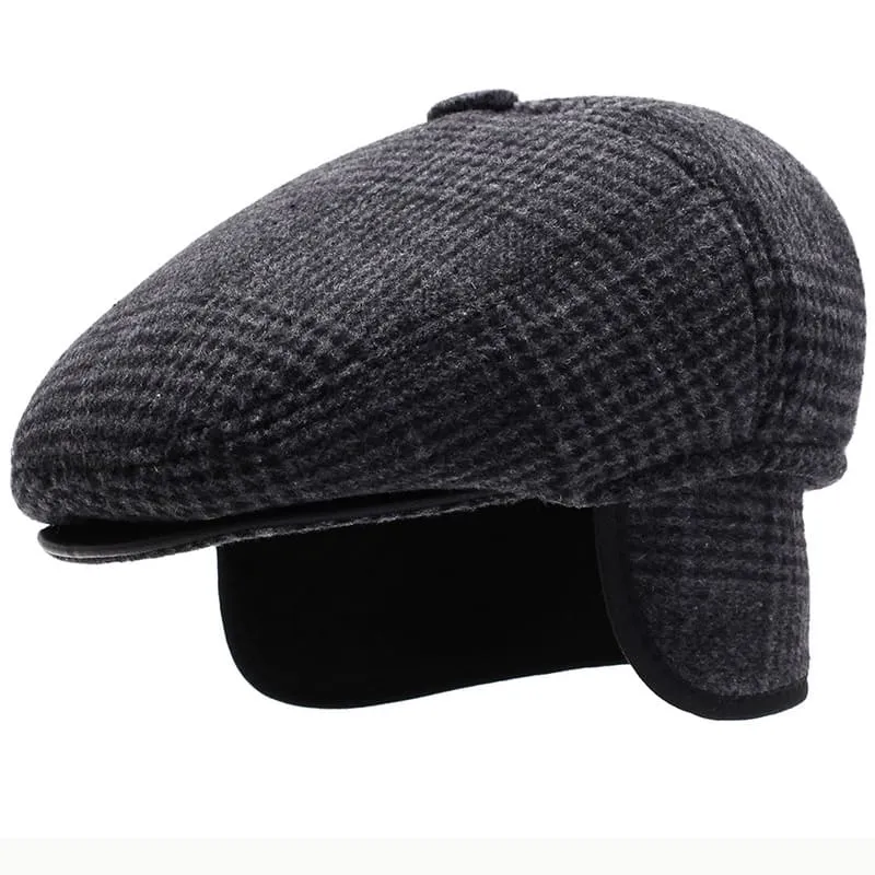 Tartan Earflaps Wool Flat Cap