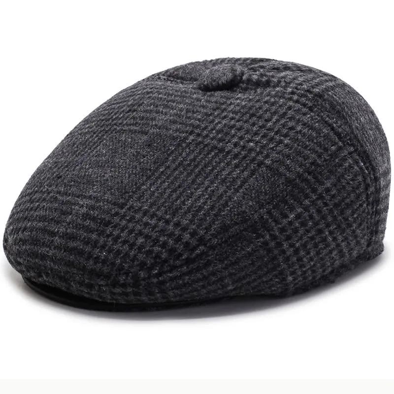 Tartan Earflaps Wool Flat Cap