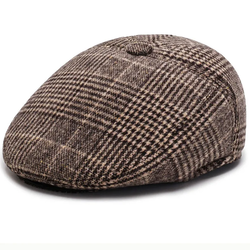 Tartan Earflaps Wool Flat Cap