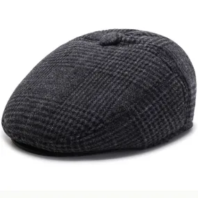Tartan Earflaps Wool Flat Cap
