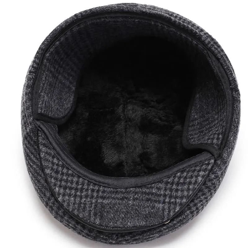 Tartan Earflaps Wool Flat Cap