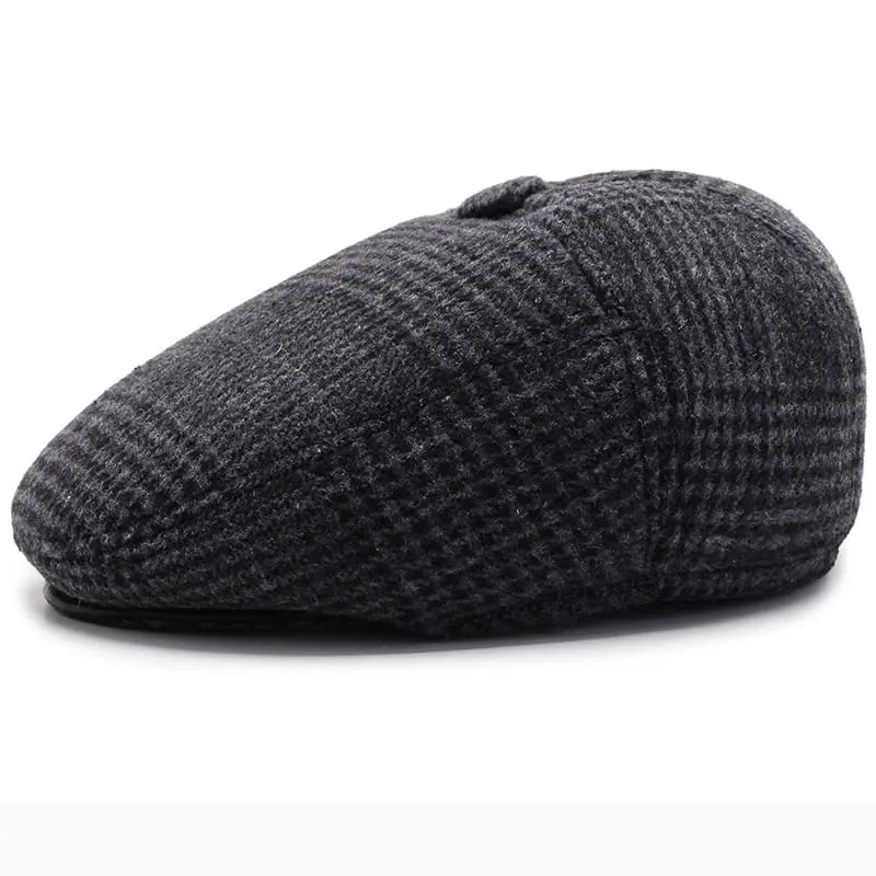 Tartan Earflaps Wool Flat Cap