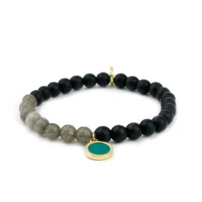 teal beaded bracelet with disc charm