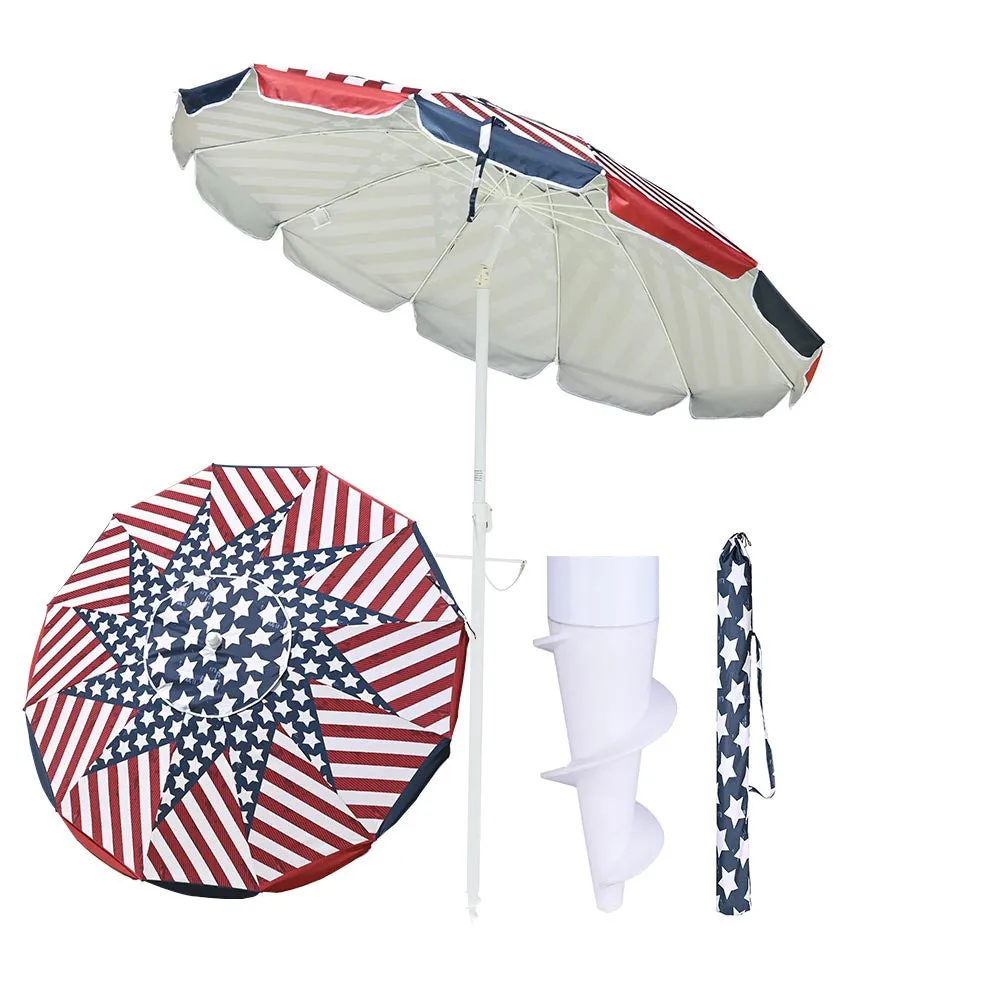 TheLAShop 7ft Tilt Beach Umbrella with Anchor 12-Rib