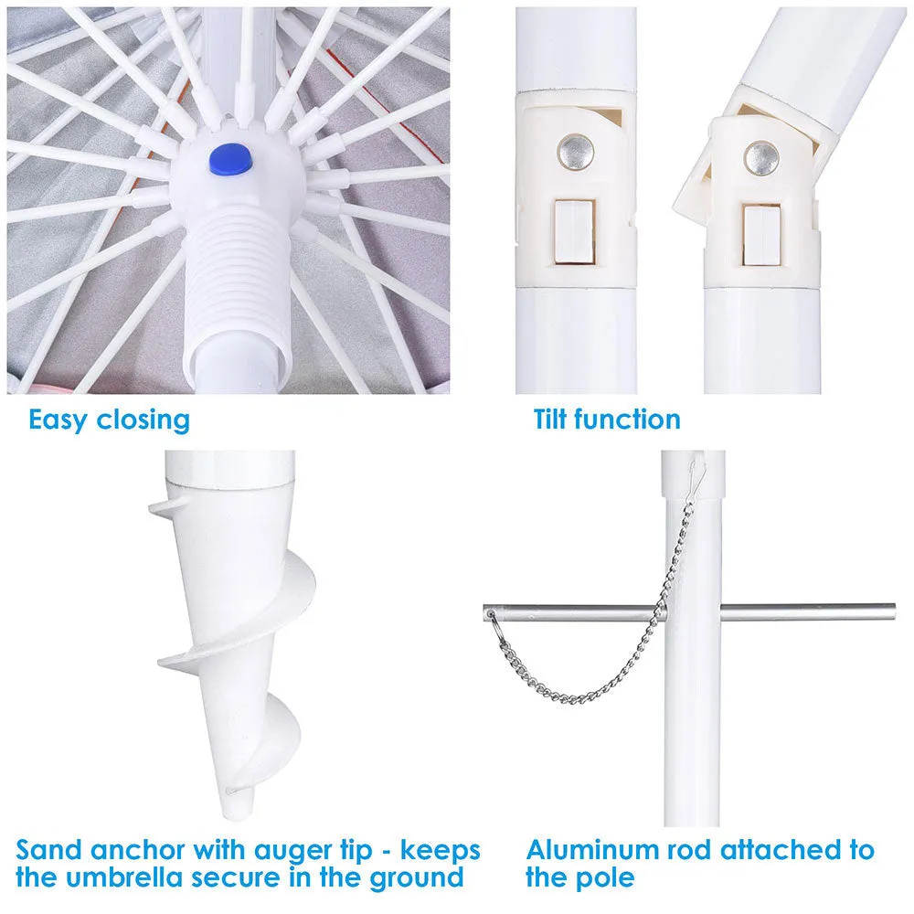 TheLAShop 7ft Tilt Beach Umbrella with Anchor 12-Rib