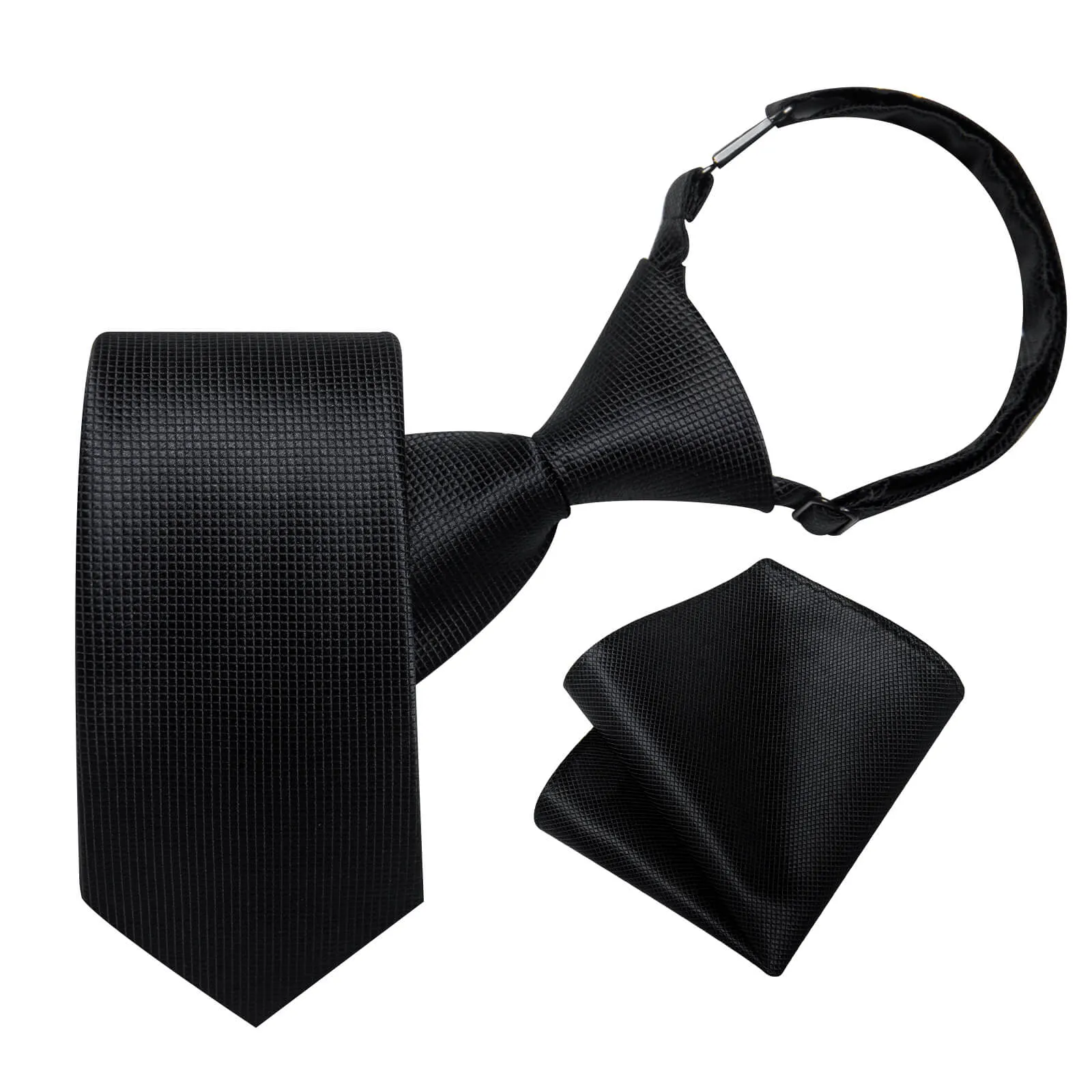 Ties2you Kids Tie Midnight Black Plaid Silk Tie Pocket Square Cufflinks Set