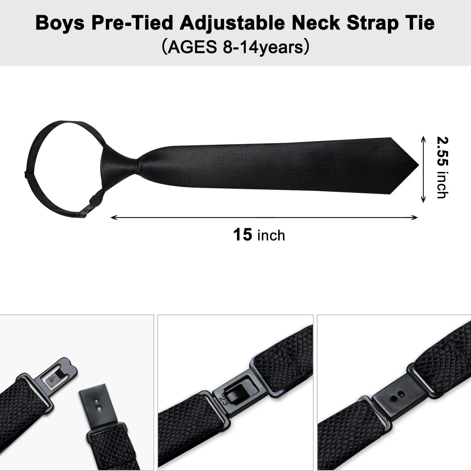 Ties2you Kids Tie Midnight Black Plaid Silk Tie Pocket Square Cufflinks Set