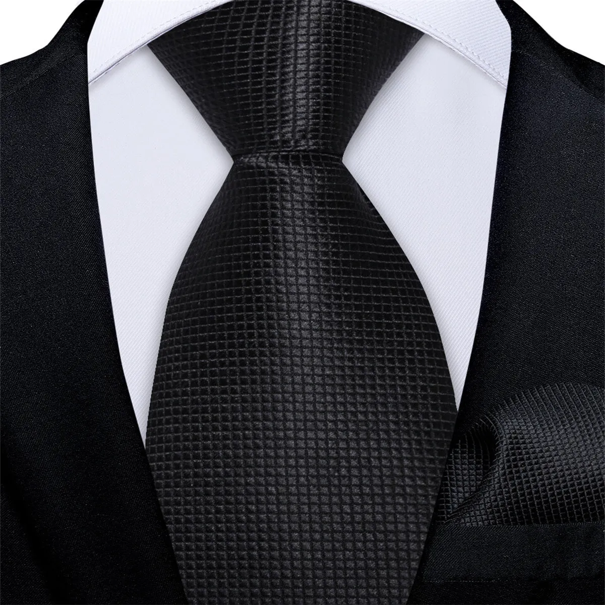 Ties2you Kids Tie Midnight Black Plaid Silk Tie Pocket Square Cufflinks Set