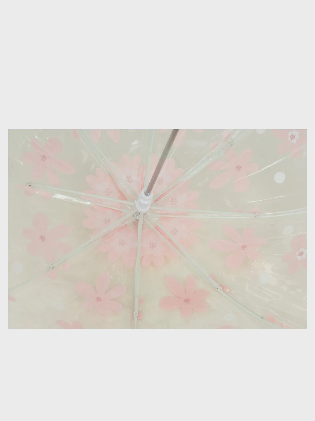 Transparent Floral Print Umbrella with Pink Trim and Hook Handle