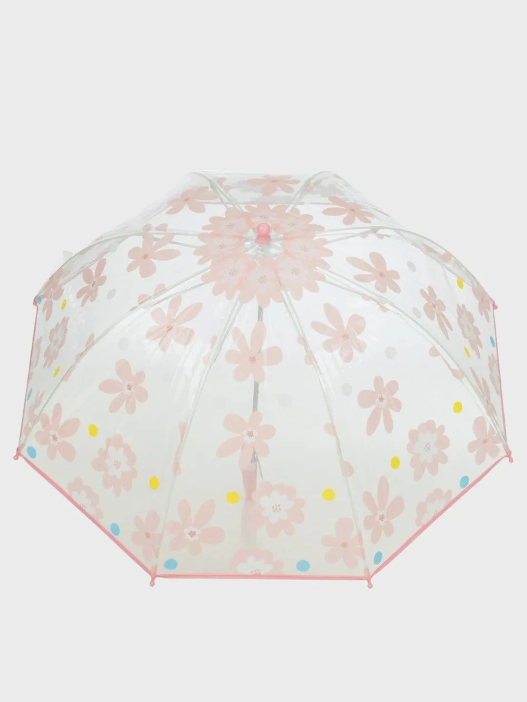 Transparent Floral Print Umbrella with Pink Trim and Hook Handle