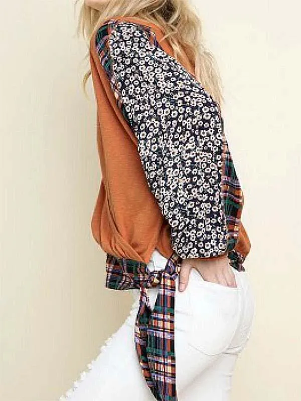 V-neck Floral Plaid Top