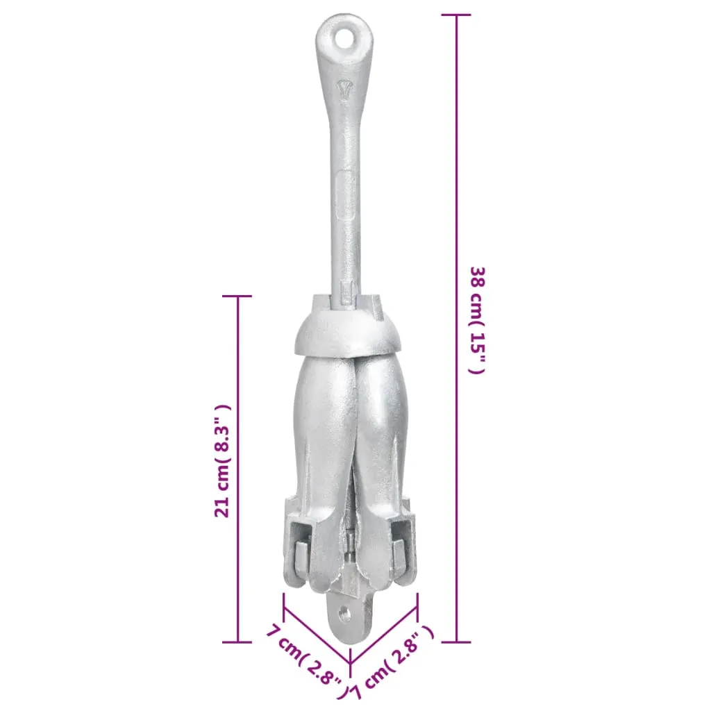 vidaXL Folding Anchor with Rope Silver 2.5 kg Malleable Iron