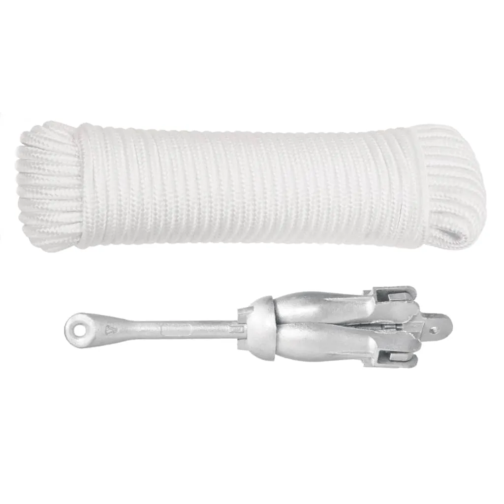 vidaXL Folding Anchor with Rope Silver 2.5 kg Malleable Iron