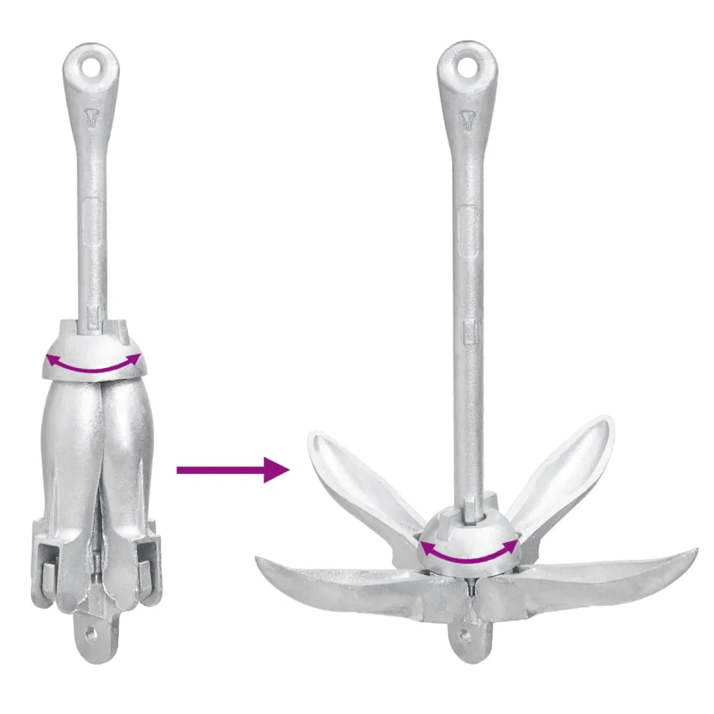 vidaXL Folding Anchor with Rope Silver 2.5 kg Malleable Iron