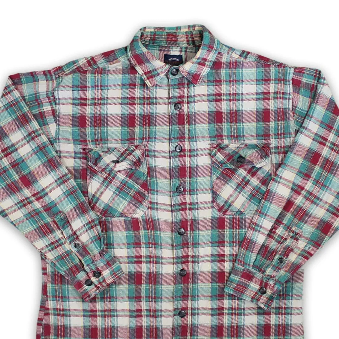 Vintage Red   Turquoise Plaid Button Up (L)