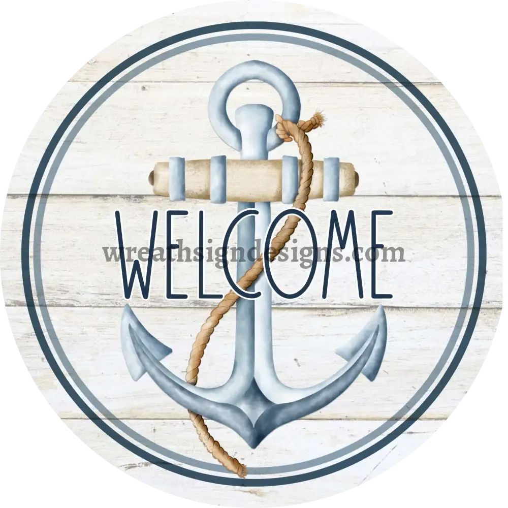 Welcome Anchor Nautical Beach -  Metal wreath  Sign