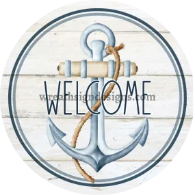 Welcome Anchor Nautical Beach -  Metal wreath  Sign
