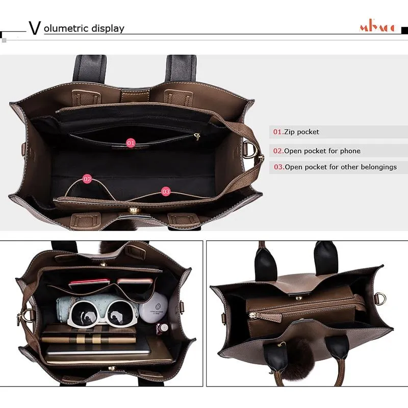 Women Leather Handbags Casual Brown Tote Crossbody Bag TOP handle tote Wallet fashion Clutch Vintage