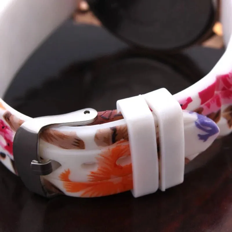 WristWatches Silicone Girl Flower Causal Watch Quartz Printed Women OR Women's Leather Watch Straps Light Up Watches for Women