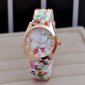 WristWatches Silicone Girl Flower Causal Watch Quartz Printed Women OR Women's Leather Watch Straps Light Up Watches for Women