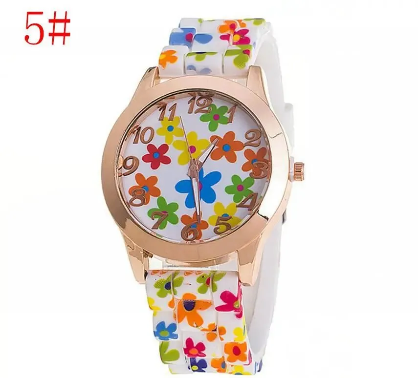 WristWatches Silicone Girl Flower Causal Watch Quartz Printed Women OR Women's Leather Watch Straps Light Up Watches for Women