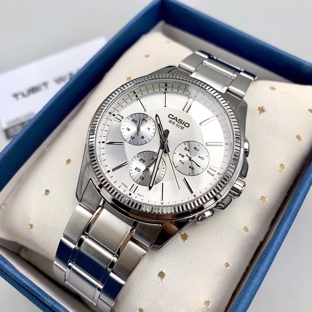 WW0370 Casio Enticer Multifunction Silver Chain Watch MTP-1375D-7AVDF