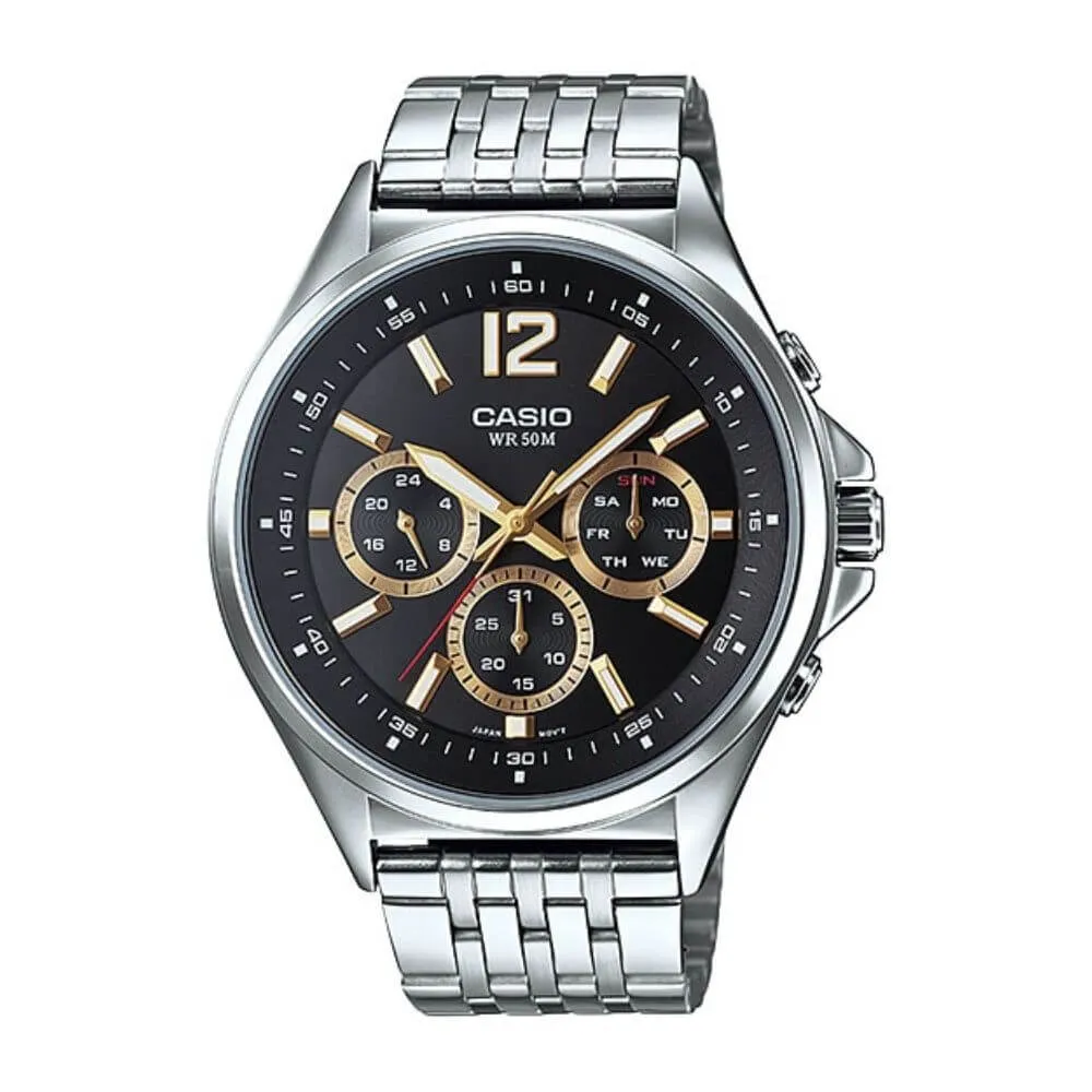 WW0466 Casio Enticer Multifunction Stainless Steel Silver Chain Watch MTP-E303D-1AVDF