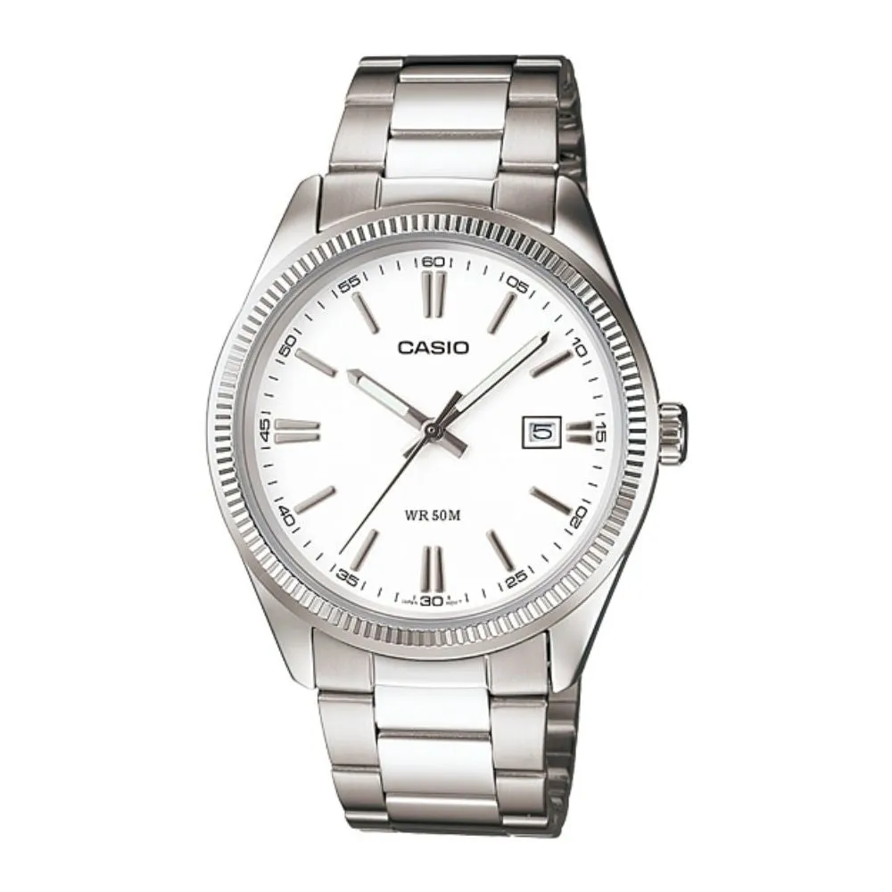 WW1424 Casio Enticer Date Silver Chain Watch MTP-1302D-7A1VDF