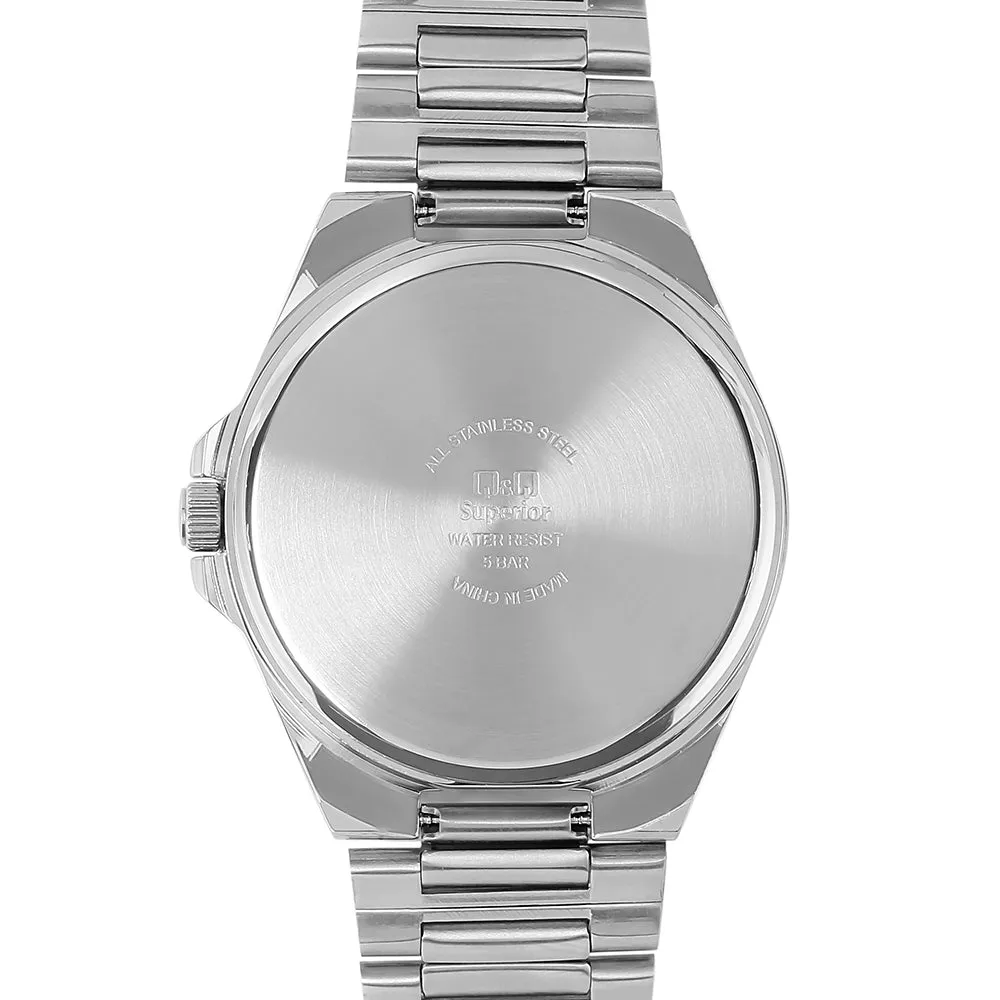 WW2187 Q&Q Superior Day Date Stainless Steel Silver Chain Watch S396J201Y