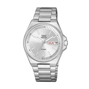 WW2187 Q&Q Superior Day Date Stainless Steel Silver Chain Watch S396J201Y