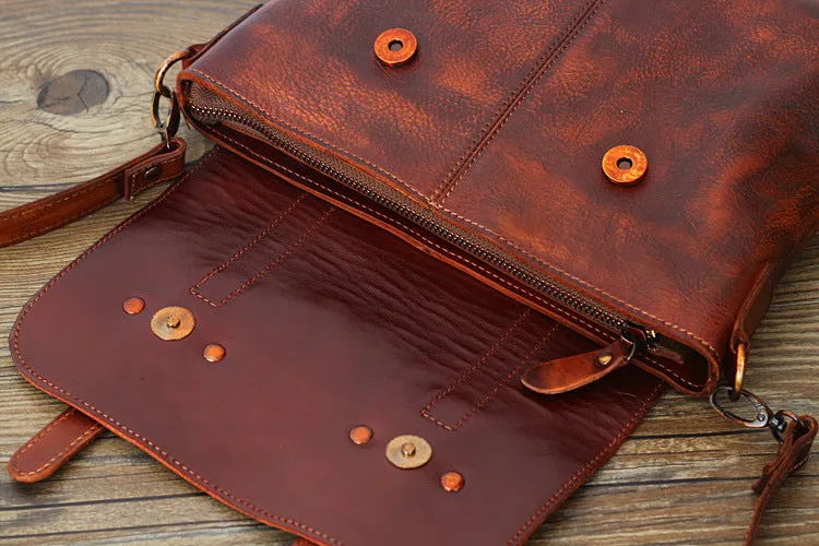 YAAGLE Women Classical Tanned Leather Cross Body Bag Messenger Laptop Bag Briefcase Vintage Handmade Work Bags YGPD2088
