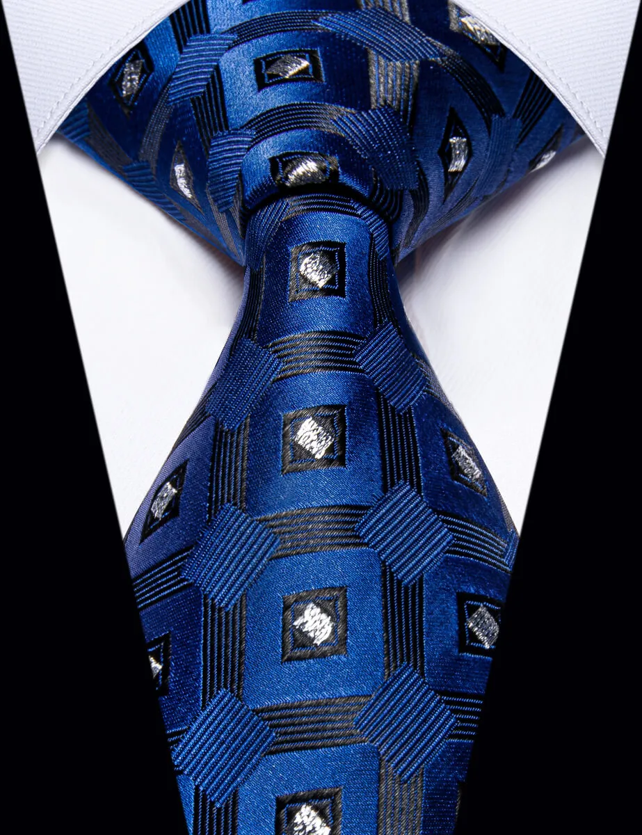 YourTies $9.99 Blue Tie Fashion Sliver Blue Plaid Silk Necktie Formal