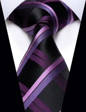 YourTies $9.99 Checkered Tie Men's Black Purple Pink Plaid Silk Necktie