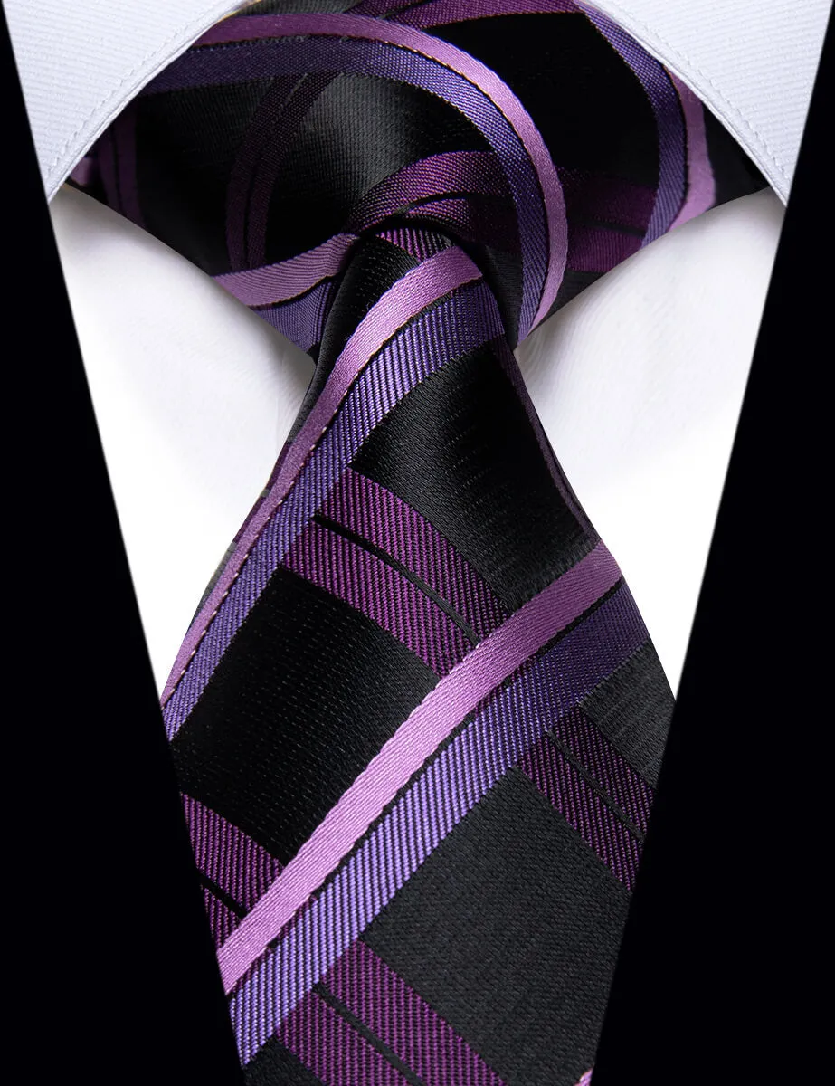 YourTies $9.99 Checkered Tie Men's Black Purple Pink Plaid Silk Necktie