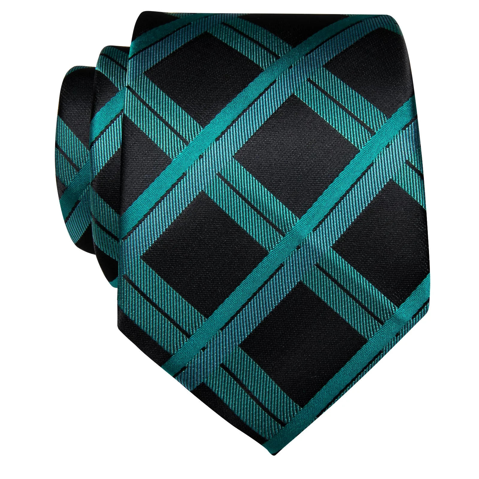 YourTies Cyan Green Men's Ties Black Teal Plaid Silk Necktie