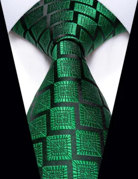 YourTies Dark Green Neck Tie Black Green Plaid Novelty Silk Necktie