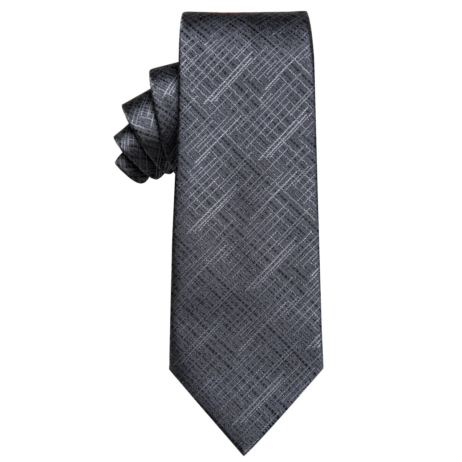 YourTies Gray Ties Men Classic Deep Grey Plaid Silk Striped Necktie