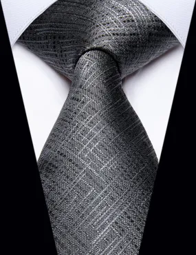 YourTies Gray Ties Men Classic Deep Grey Plaid Silk Striped Necktie