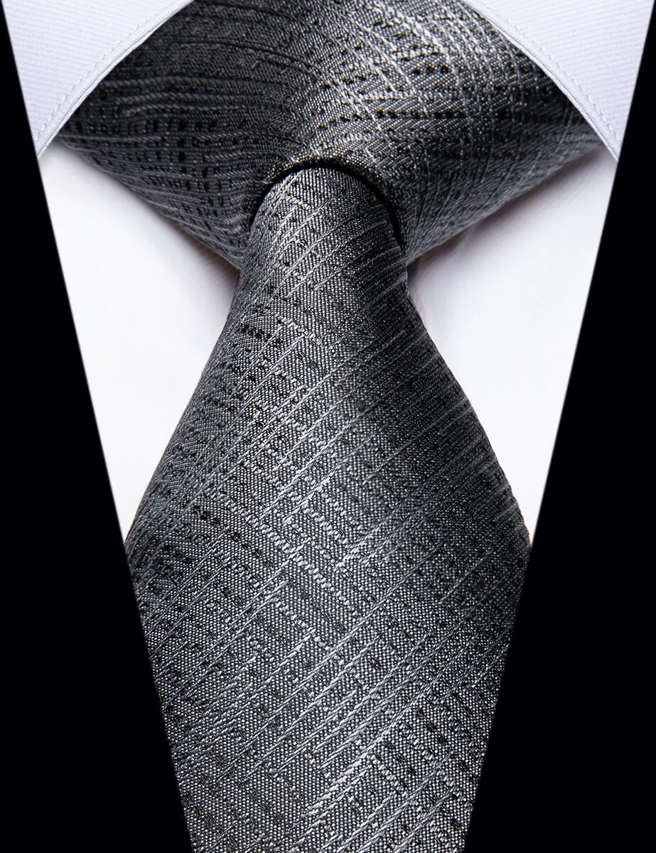YourTies Gray Ties Men Classic Deep Grey Plaid Silk Striped Necktie